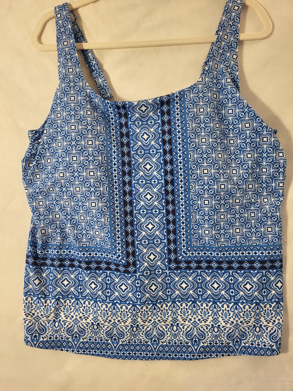 Lands' End Blue & White Geometric Swimsuit Top